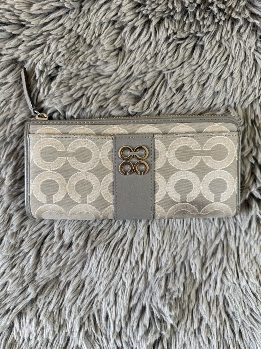 Coach Signature Gray Zip Around Wallet Canvas Leather Long Wallet